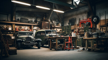 Classic Cars Restoration in Vintage Workshop, Timeless Automotive Art