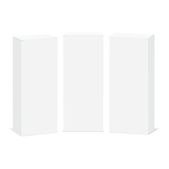 Realistic white box packaging isolated on white background. Vector illustration