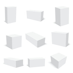 Realistic white box packaging isolated on white background. Vector illustration