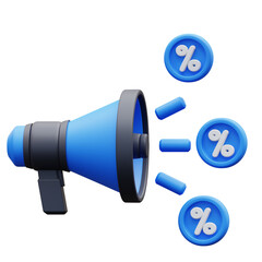 3d d illutration  blue megaphone with discount