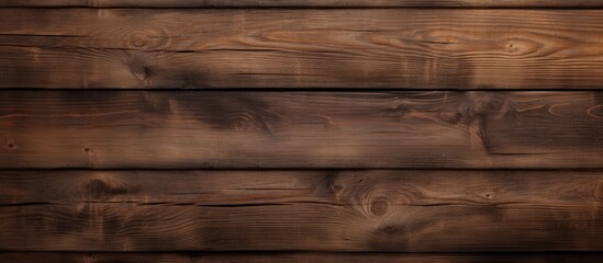 Detailed view of a wooden wall showing a rich brown stain on its surface, highlighting the natural texture and color of the wood - obrazy, fototapety, plakaty