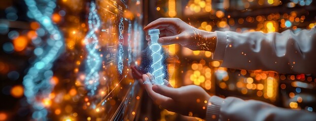 A person is holding a DNA sample in a lab. Concept of scientific exploration and discovery