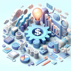 3D flat icon for business as Financial management in the multiverse in Financial Management Innovation Abstract theme with isolated white background ,Full depth of field, high quality ,include copy sp
