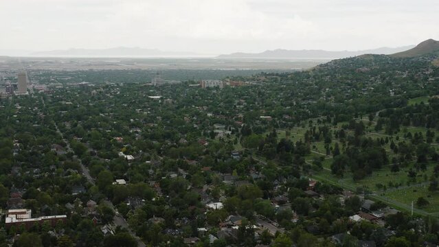 Aerial View of Salt Lake City, Utah Capitol with Great Salt Lake in the Background