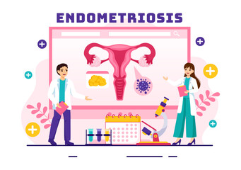 Endometriosis Vector Illustration with Condition the Endometrium Grows Outside the Uterine Wall in Women for Treatment in Flat Cartoon Background