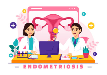 Endometriosis Vector Illustration with Condition the Endometrium Grows Outside the Uterine Wall in Women for Treatment in Flat Cartoon Background