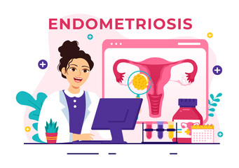 Endometriosis Vector Illustration with Condition the Endometrium Grows Outside the Uterine Wall in Women for Treatment in Flat Cartoon Background