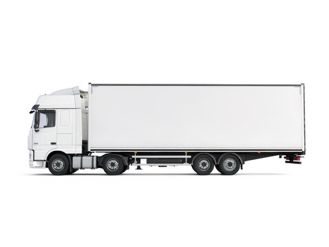 a european white trailer facing to the left, truck on transparency background PNG
