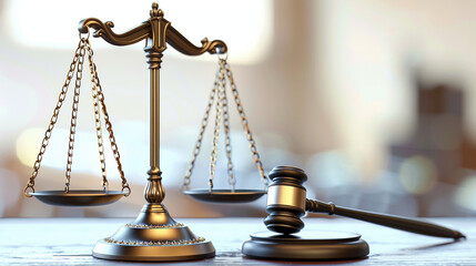 Conceptual Image of Scales and Gavel Symbolizing Legal and Ethical Challenges of Cyberattacks - obrazy, fototapety, plakaty