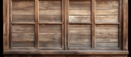 A closeup of a rectangular brown hardwood window frame, showcasing the rich tints and shades of the wood stain. The symmetry and craftsmanship of the wooden fixture highlights its quality