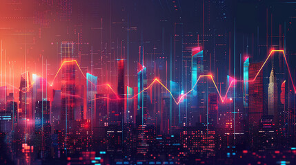 Fototapeta na wymiar Investment and trading concept illustrated through city skyline and financial chart.