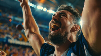 Thrilled athlete expresses immense joy and excitement during the game. - obrazy, fototapety, plakaty