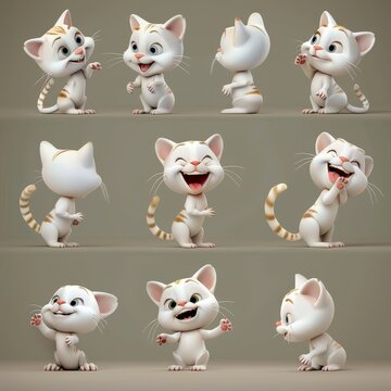 3D cute cat cartoon emoticon set