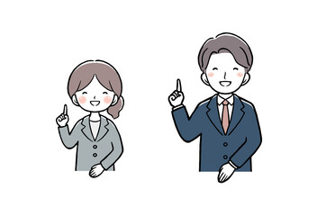 指差しをするスーツの女性と男性　上半身