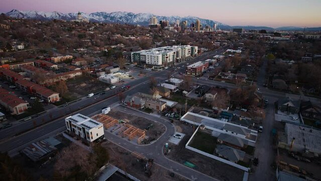 Tilt Up Aerial Shot of Downtown Salt Lake City 