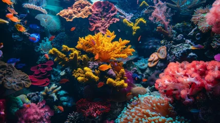 Tuinposter The vibrant hues of coral reefs now drained and rep by a drab monochromatic palette. © Justlight