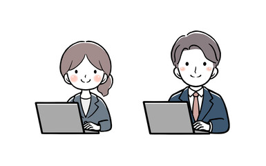パソコンを使うビジネスウーマンとビジネスマン
