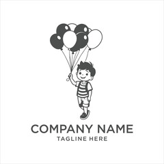 Boy and balloon logo ,inspiration design, illustraction ,vector