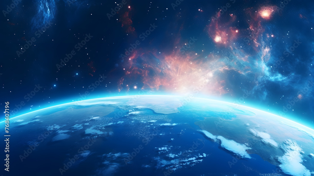 Wall mural digital technology universe earth abstract graphic poster web page ppt background with generative