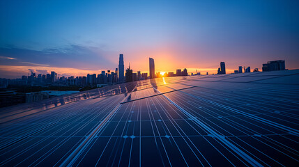 Sun Power City: Rooftop Panels Reflect the Promise of Clean Energy - obrazy, fototapety, plakaty