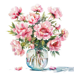 Watercolor Peonies flower in the vase