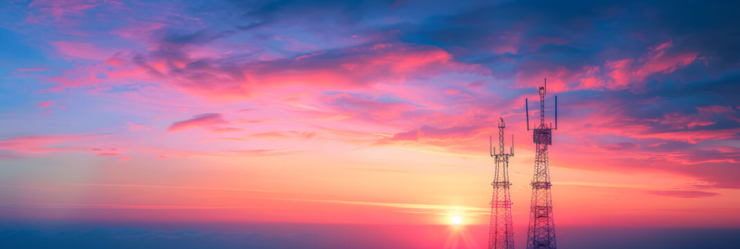 Telecommunication tower Antenna at sunset.
 generative ai 