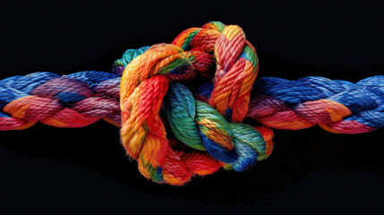 A close-up image of a brown jute rope tied in a knot, isolated on a white background, showcasing its texture and strength