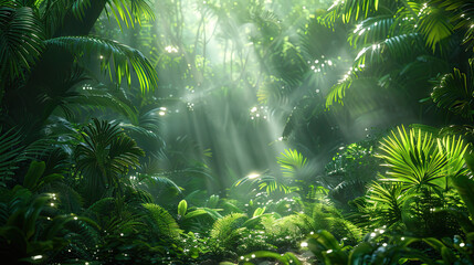 Fototapeta na wymiar Tropical forestwith sunshine. Created with Ai