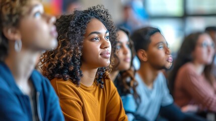 a classroom setting with students of diverse body types participating in a lively discussion, reflecting the reality of a diverse student population.