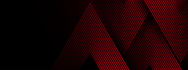 Red and black vector 3D futuristic line abstract banner with glow line