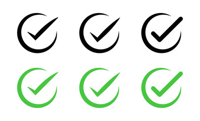 check mark icon set. check box icon with correct, accept checkmark icons green tick box, check list circle frame - checkbox symbol sign. checkbox circle frame