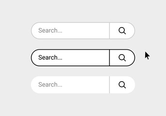 Search bar frame with magnifying glass icon and mouse cursor icon, Internet search box template with magnifier icon for web page internet browser