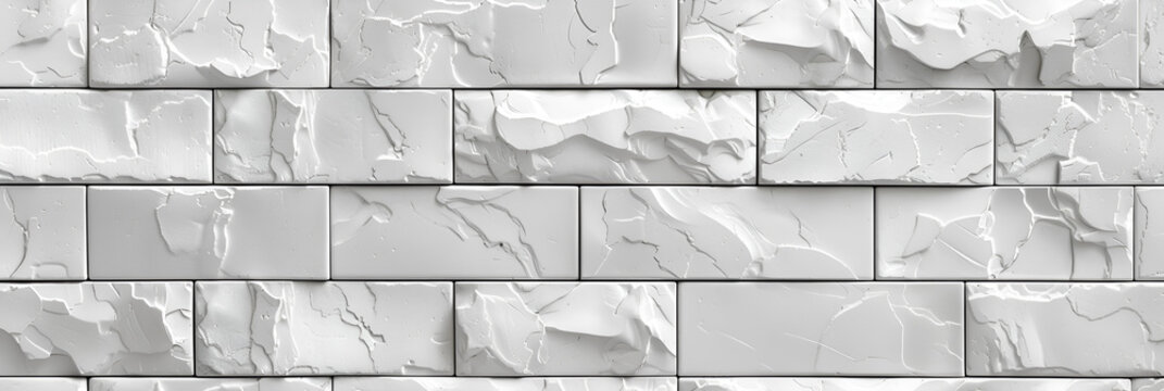 White light brick subway tiles wall texture wide background. generative ai 