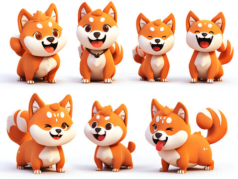 set of cartoon dogs, cute shiba inu dogs