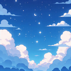 Fototapeta na wymiar 夏の空と入道雲のアニメ風イラスト