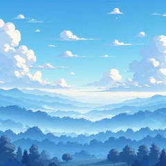 Deurstickers 夏の空と入道雲のアニメ風イラスト © Fabian