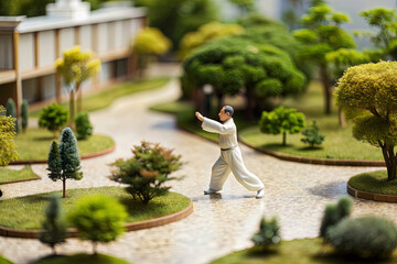 Practicing Tai Chi in a tiny park, from my miniature perspective