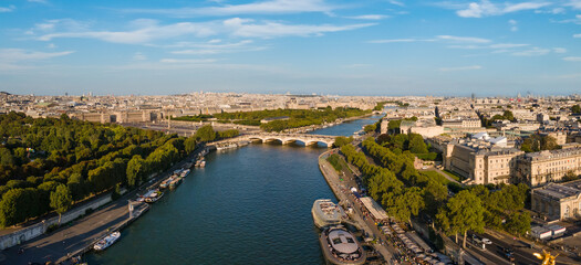 Paris panorama architecture from above, France, Paris aerial cityscape, Seine river - obrazy, fototapety, plakaty