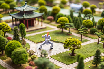 Practicing Tai Chi in a tiny park, from my miniature perspective