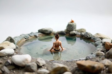Doing yoga in a tiny hot spring, from my miniature perspective