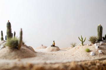 Meditating in a tiny desert, from my miniature perspective - obrazy, fototapety, plakaty