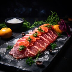 Wagyu beef Sashimi on cutting board