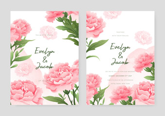 Pink chrysanthemum modern wedding invitation template with floral and flower