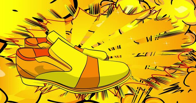 Cartoon Shoe, comic book Formal wear video. Retro comics pop art design animation.