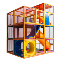 Indoor playground structure for children isolated on transparent background, cut out, png