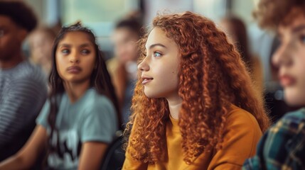 a classroom setting with students of diverse body types participating in a lively discussion, reflecting the reality of a diverse student population.