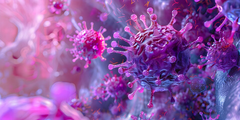 Microscopic view on virus bacteria cells, Close up of virus cells or bacteria on light background, Hepatitis C virus infecting liver and causing liver cancer and lymphomas
