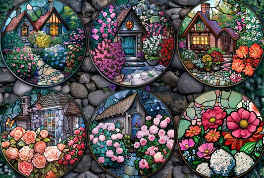 Flower Power: A Colorful Mosaic of Houses and Gardens Generative AI