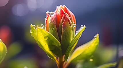 Naklejka premium A closer look at the texture of a flower bud, its vibrant green hue enhanced by dewdrops