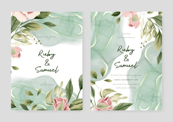 Pink rose vector elegant watercolor wedding invitation floral design